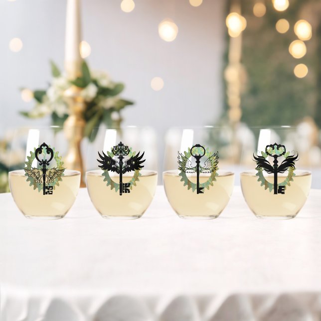 Set von Steampunk-Winged Key-Designs Weinglas Ohne Stiel (Insitu (Hochzeit))