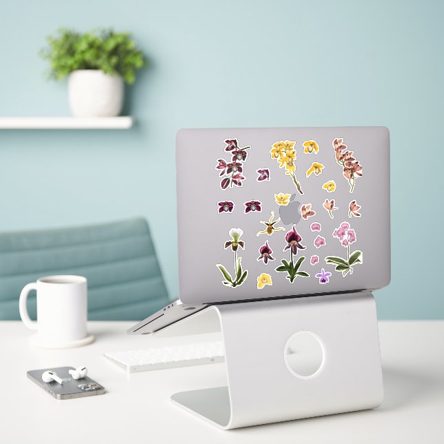 Set von tropischen Orchideen Blume Elemente. Aufkleber (Laptop auf Schreibtisch)