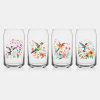 Set von vier Hummingvögeln Blumenkranz