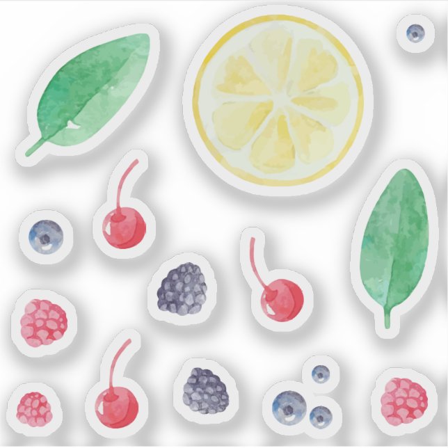 Set von wasserfarbenen roten Beeren Aufkleber (Vorderseite)
