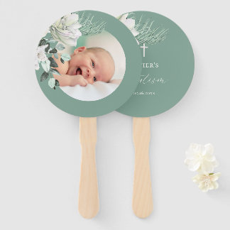Set von zehn weißen grünen Bouquet Taufe Fächer