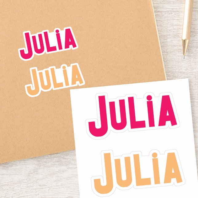 Set von zwei Julia Bright Modern Individuelle Name Aufkleber (Bright and colorful name stickers.)