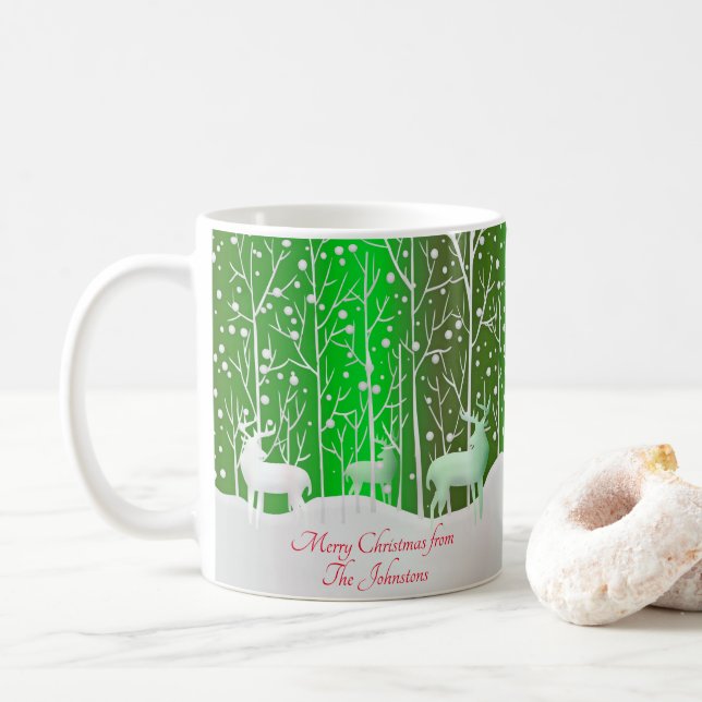 Set Weißer Reinder bearbeiten Name Grün Kaffeetasse (Mit Donut)