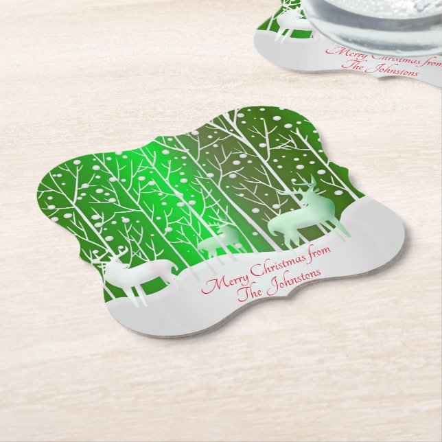 Set Weißer Reinder bearbeiten Name Grün Untersetzer (angewinkelt)