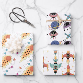 Set zum Thema "Weltraum" Geschenkpapier Set