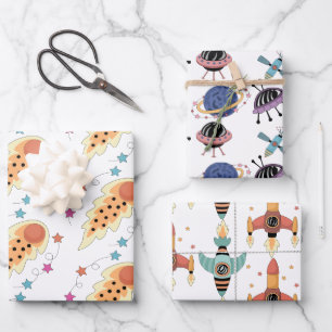 Set zum Thema "Weltraum" Geschenkpapier Set