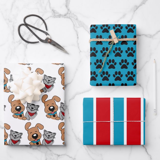 Set zum Umblättern von Hunden und Katzen Geschenkpapier Set (Vorderseite)