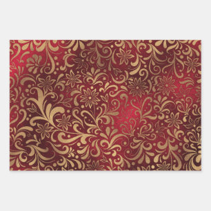 Set zum Umblättern von Rot- und Goldblättern Geschenkpapier Set