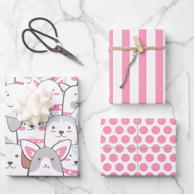Set zum Wrapping von niedlichen Hunden Geschenkpapier Set (Vorderseite)