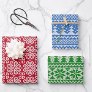 Set zum Wrapping von Weihnachts-Strick Geschenkpapier Set