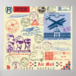 Set zur Dekoration der Vintagen Briefmarke