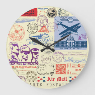 Set zur Dekoration der Vintagen Briefmarke Große Wanduhr