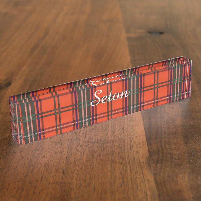 Seton Clan karierter schottischer Tartan Namensplakette (Seite)