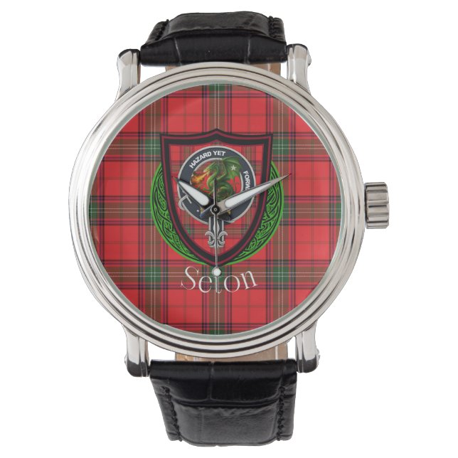 Seton Scottish Clan Tartan & Crest Armbanduhr (Vorderseite)