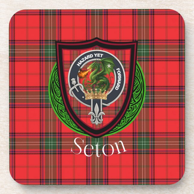 Seton Scottish Clan Tartan & Crest Getränkeuntersetzer (Vorderseite)