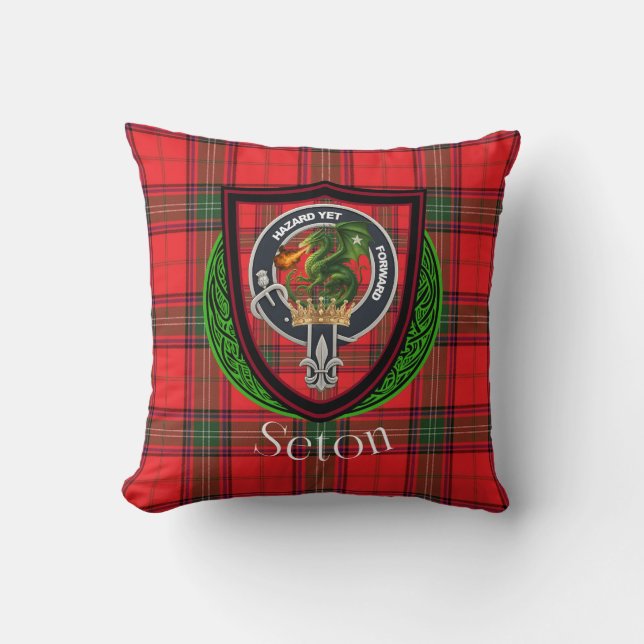 Seton Scottish Clan Tartan & Crest Kissen (Vorderseite)