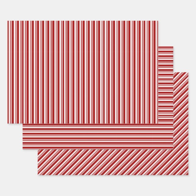 Sets aus rotem weißem Pfefferminzstreifen Geschenkpapier Set (Set)