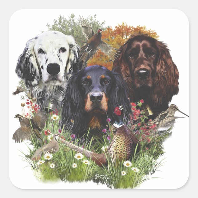 Setter-Familie Quadratischer Aufkleber (Vorderseite)