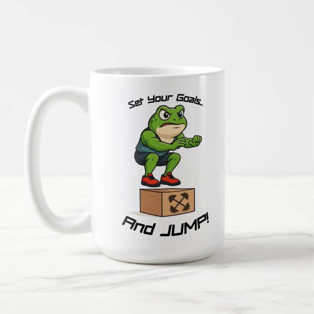 Setze deine Ziele und springe - Männlicher Froschk Kaffeetasse (Links)