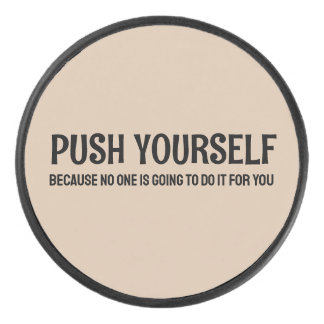 Setze dich selbst durch - Motivierend Zitate im Fi Eishockey Puck