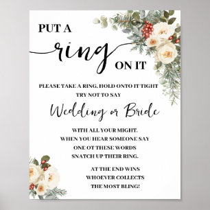 Setze einen Ring auf Winter Weiße Hochzeitsdusche Poster