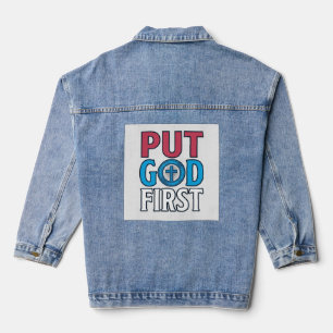Setze Gott an erste Stelle Christlicher Zitatvekto Jeansjacke