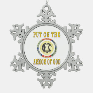 SETZEN SIE AN DIE RÜSTUNG DES GOTTES SCHNEEFLOCKEN Zinn-Ornament