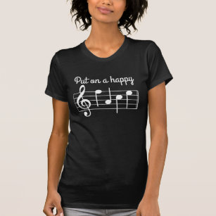 Setzen Sie an ein glücklichen Gesichts-Musiknoten T-Shirt