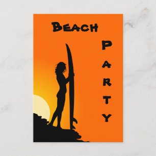 Setzen Sie Party Einladungen, Surfer, Orange und Einladung