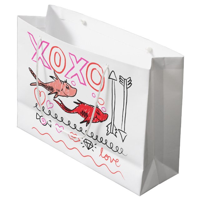 Seuss Valentine| XOXO Design Große Geschenktüte (Vorderseite Schrägansicht)