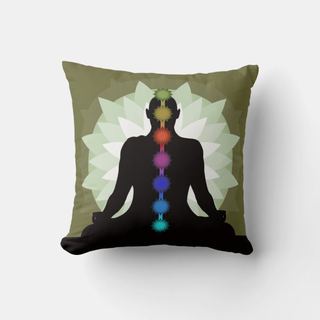 Seven Chakras Yoga Pose Design Throw Kissen (Vorderseite)