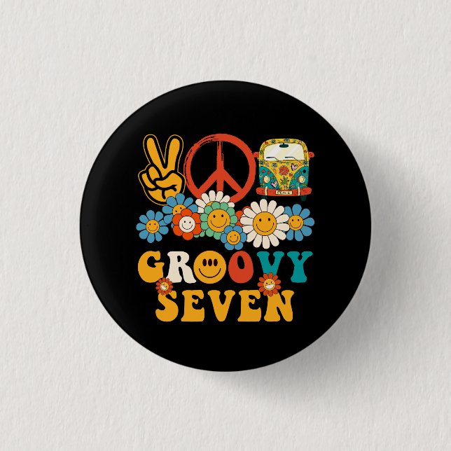 Seven Groovy Party Decoration Hippie Groovy Flowe Button (Vorderseite)