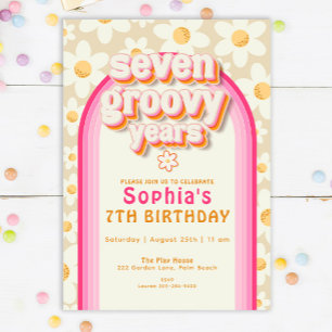 Seven Groovy Years Daisy Rainbow Birthday Invitati Einladung