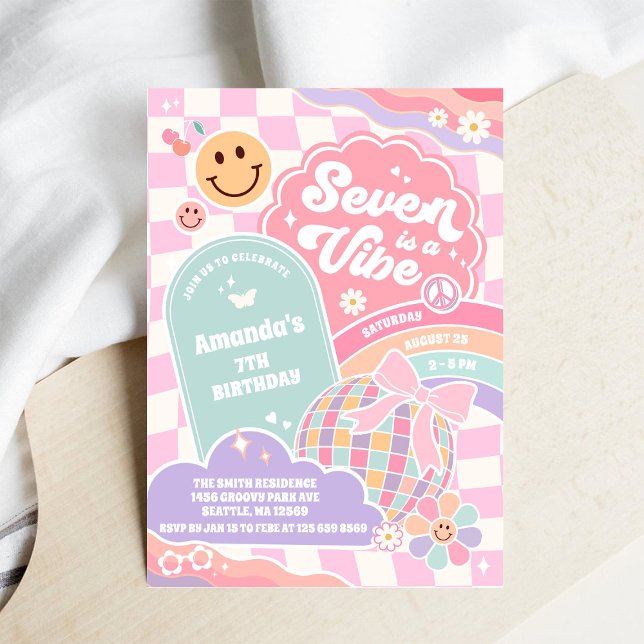 Seven Is A Vibe Cloud Rainbow Disco 7th Birthday  Einladung (Von Creator hochgeladen)