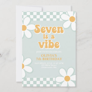 Seven is a Vibe Retro Check Mint Einladung
