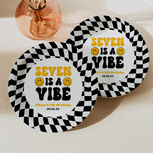Seven Is A Vibe Retro Siebter 7. Geburtstagsparty Pappteller