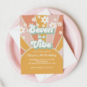 Seven is a Vibe Retro Sonnenschein Boho Blumenmust Einladung