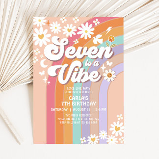 SEVEN ist ein Vibe Daisy Rainbow Hippie 7. Geburts Einladung