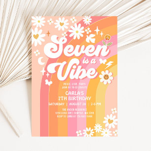 SEVEN ist ein Vibe Pink Peach 7. Groovy Geburtstag Einladung