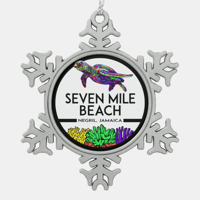 Seven Mile Beach Negril Jamaica Sea Turm Schneeflocken Zinn-Ornament (Vorderseite)