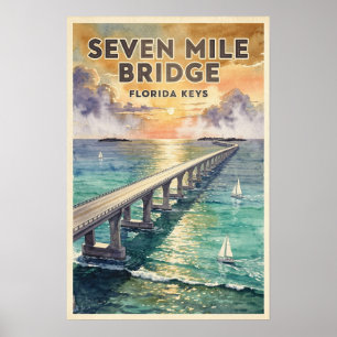 Seven Mile Bridge Florida Keys Vintage Reise Poster