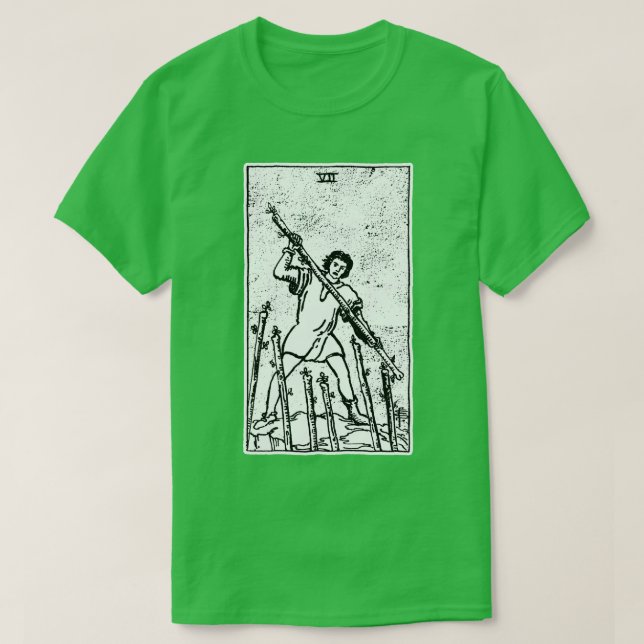 Seven of Wands VII von Wands Tarot d'Arcana T-Shirt (Design vorne)