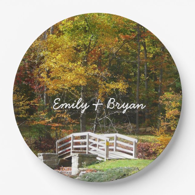 Seven Springs Fall Bridge I Herbst Landschaft Pappteller (Vorderseite)