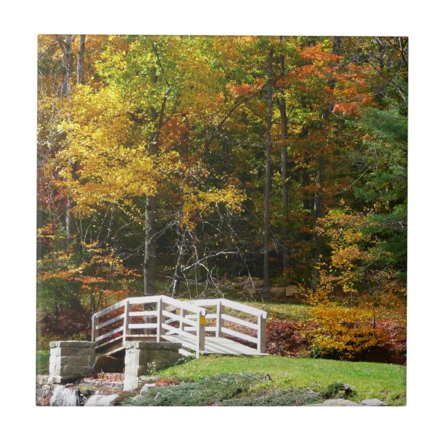 Seven Springs Fall Bridge I Herbstlandschaft Fliese (Vorderseite)