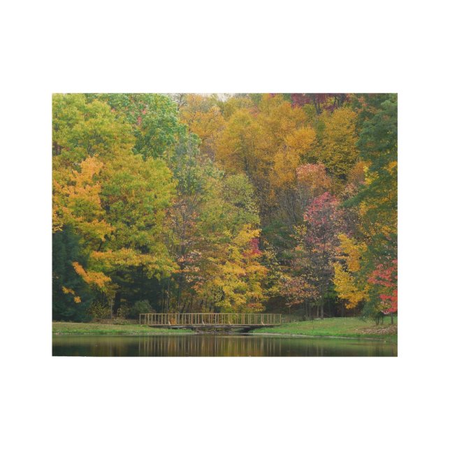 Seven Springs Fall Bridge II Herbstlandschaft Holzposter (Vorderseite)