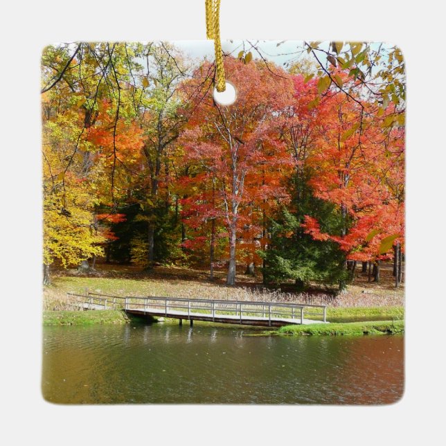 Seven Springs Fall Bridge III Herbstlandschaft Keramikornament (Vorderseite)