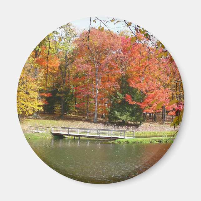 Seven Springs Fall Bridge III Herbstlandschaft Magnet (Vorne)