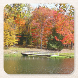 Seven Springs Fall Bridge III Herbstlandschaft Rechteckiger Pappuntersetzer