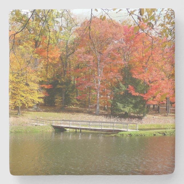 Seven Springs Fall Bridge III Herbstlandschaft Steinuntersetzer (Vorderseite)