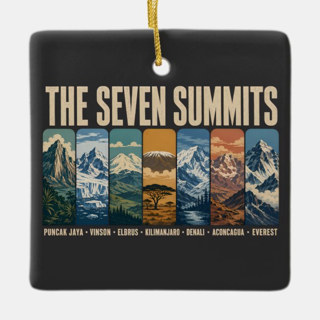 Seven Summits Mountain Landmarks Illustration Keramikornament (Vorderseite)